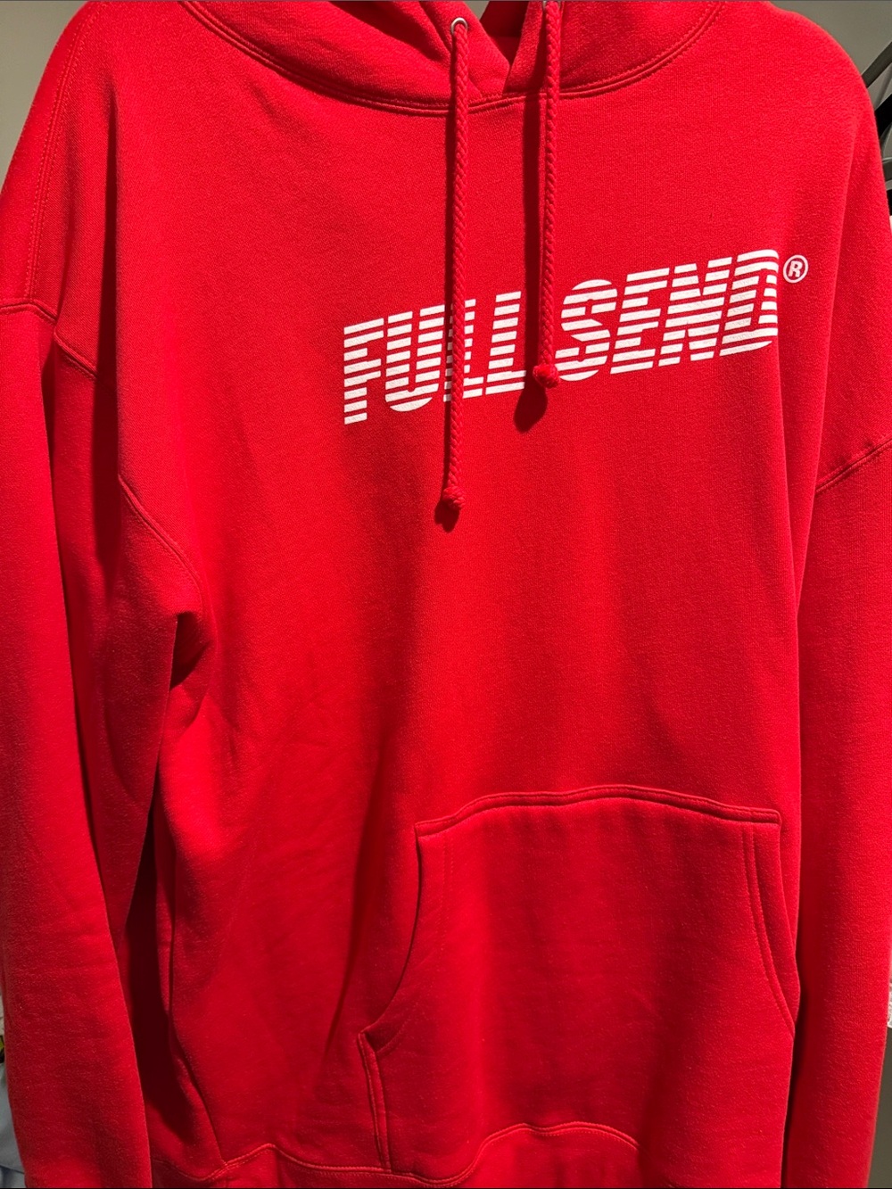 FULL SEND RARE Bold Red Pullover Hoodie for Men